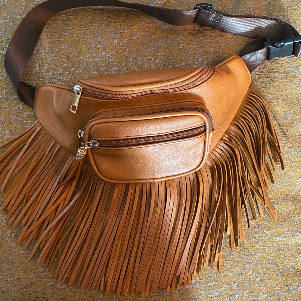 Faux leather fringe fanny pack
